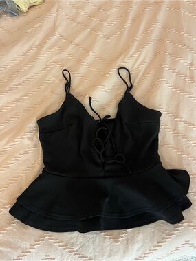 Forever 21 Black Lace-Up Peplum Cami